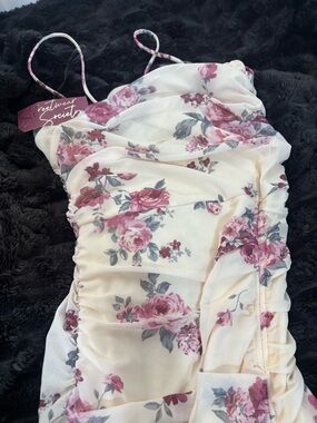 Charlotte Russe Cream Maxi Dress with Pink Floral Print